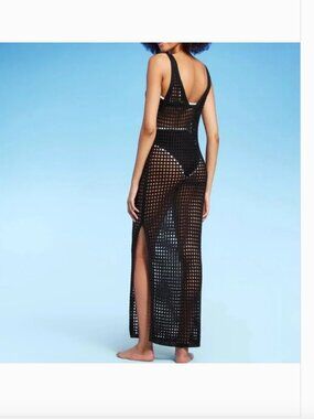 Shade & Shore Black Crochet Swim Cover Up | Size XS | Sheer Maxi Beach Dress